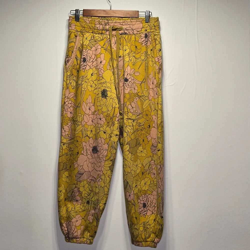 Anthropologie Women's Camilla Knit Joggers Hug Print Yellow Floral SP Boho - Picture 2 of 13
